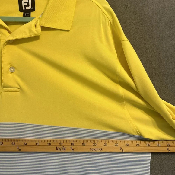 FootJoy FJ Performance Golf Polo Shirt Mens Size XL Yellow Blue Striped - Picture 6 of 7